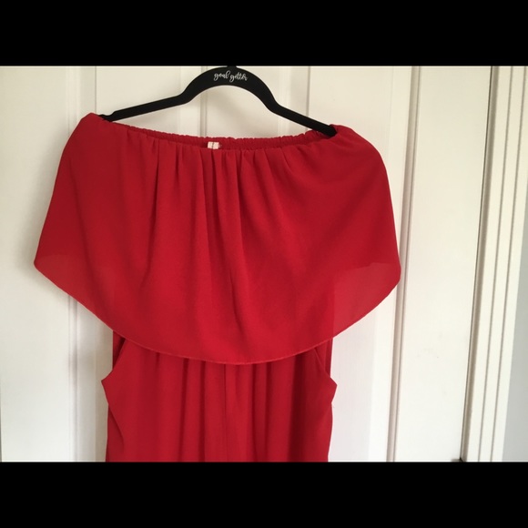 Tyche red off-shoulder jumpsuit, size S. - Picture 2 of 4
